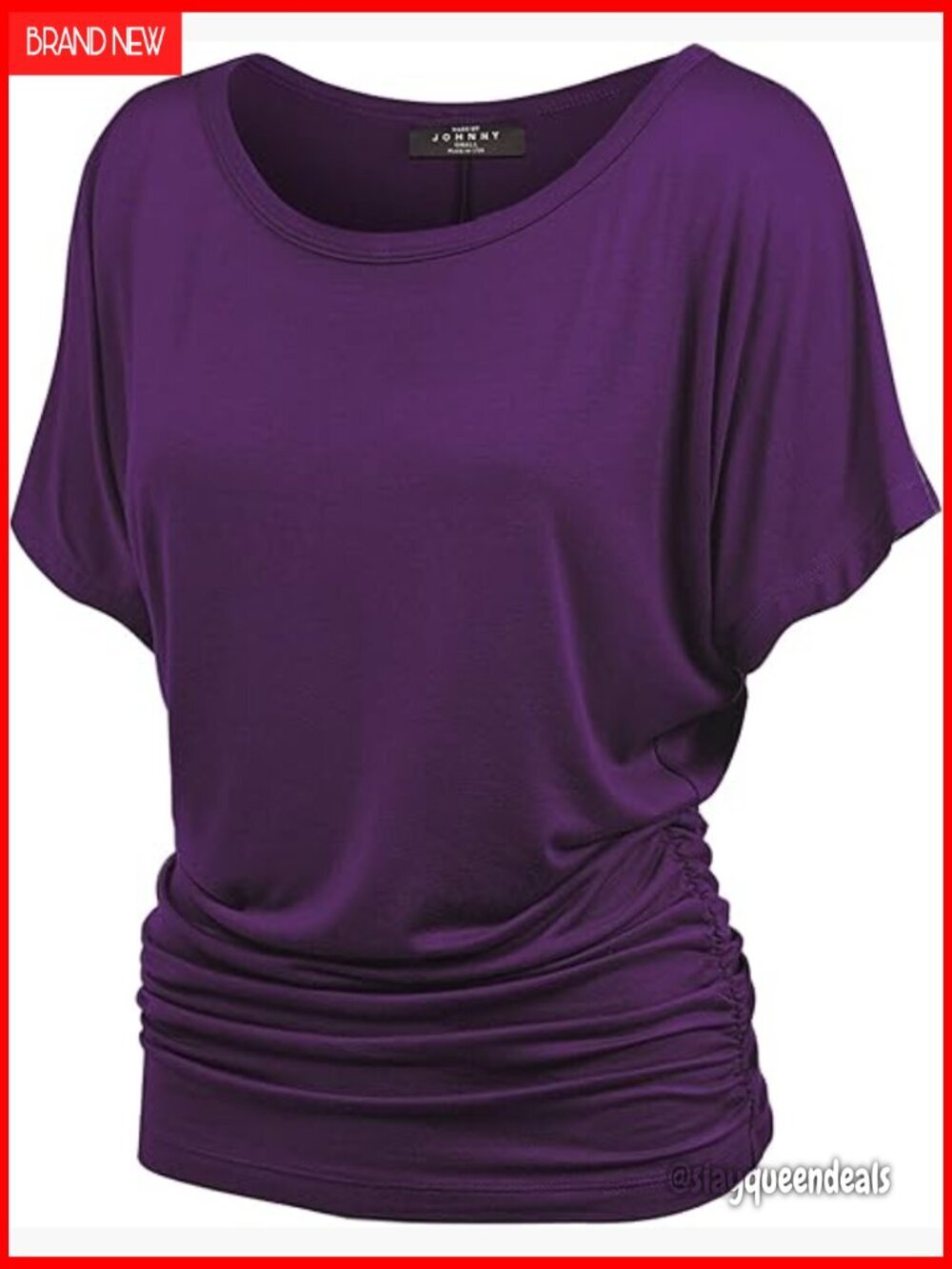 Soft Rayon Blend Dolman Top with Side Shirring, Boat Neck, X-Large
